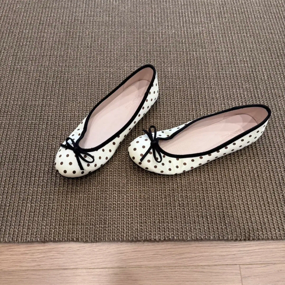 Polka-Dot Bowtie Flat Shoes For Women