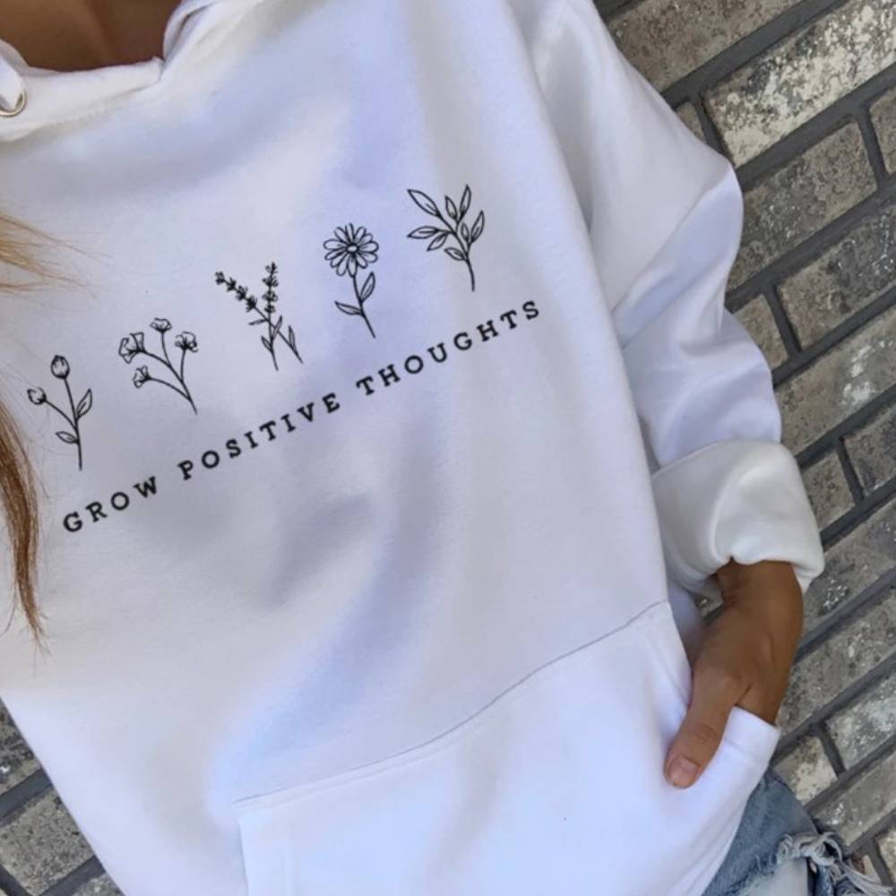 Letter Pattern Printed Casual Hooded Pocket Sweatshirt