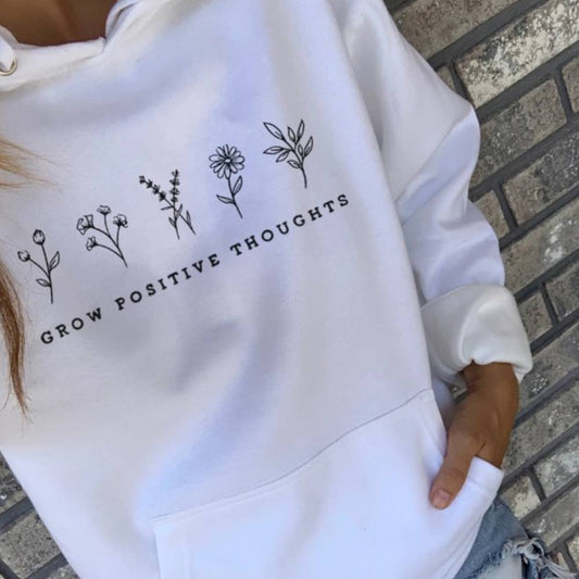 Letter Pattern Printed Casual Hooded Pocket Sweatshirt