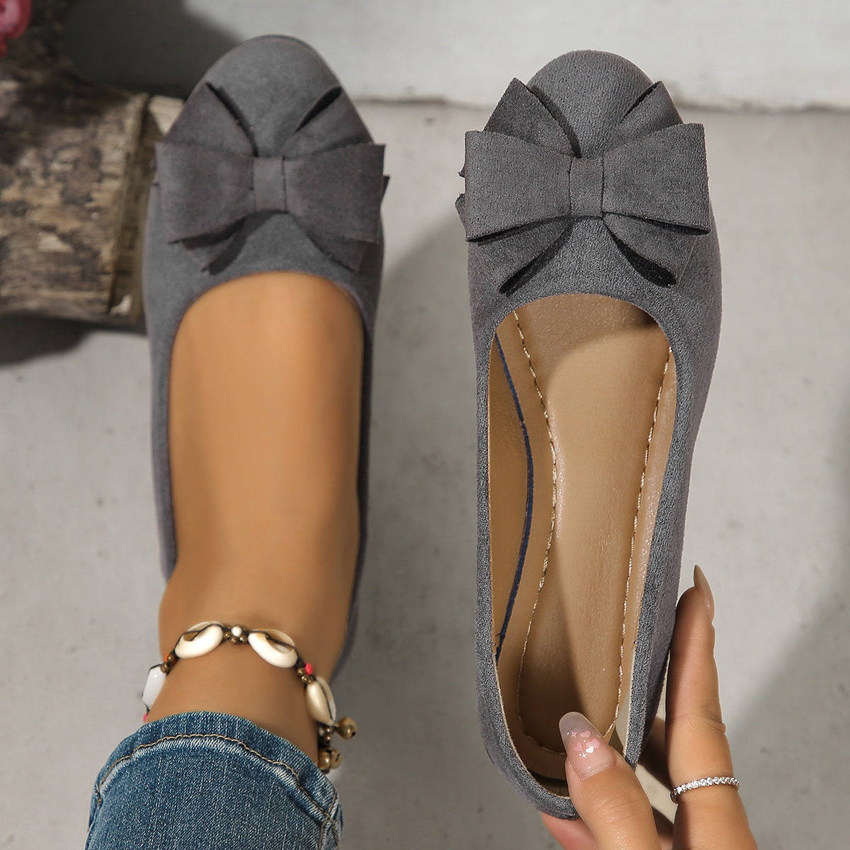 Womens Suede Bowtie Cross-Strap Slip-On Shoes With Elastic Band