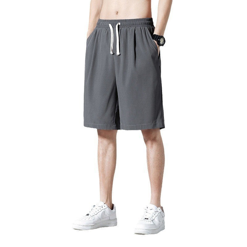 Light-weight Thin Simple Loose Cropped Pants Quick-drying Ice Silk Men