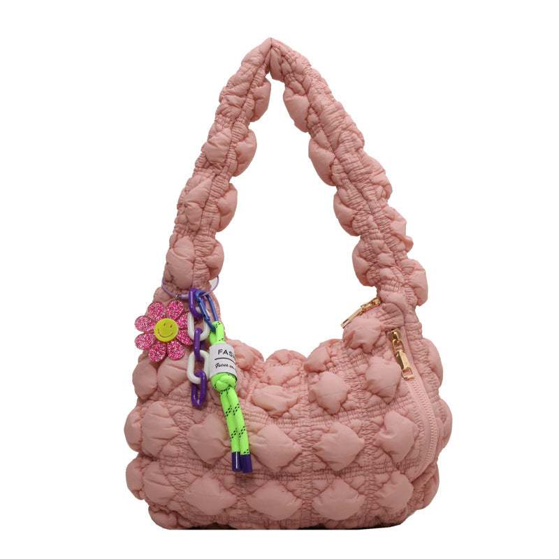 Women's Fashionable Pleated Bubble Down Jacket Shoulder Bag