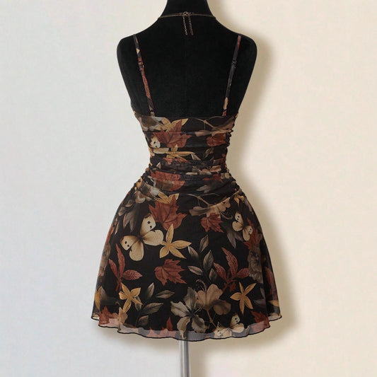 Sexy Strap Print Dark Gothic Style Loose Dress