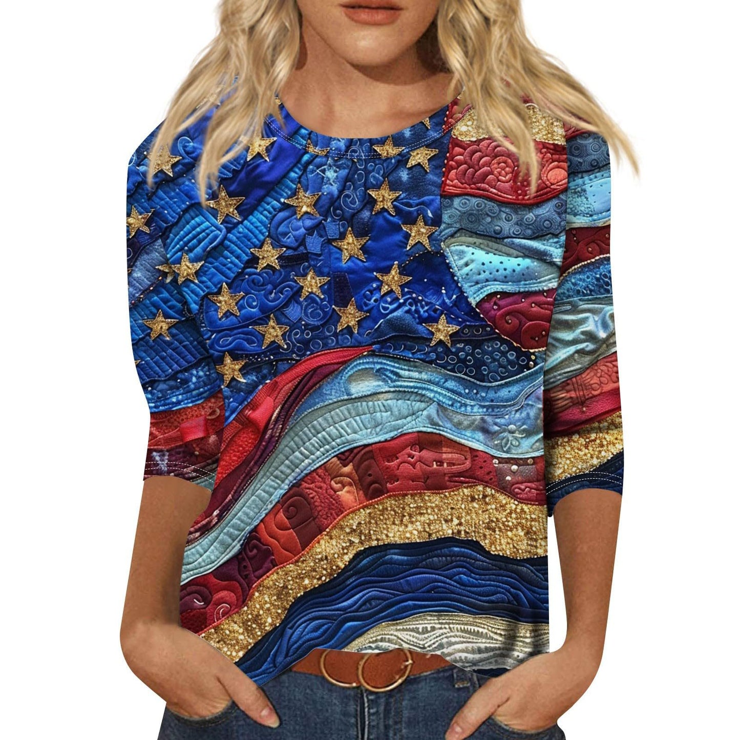 Long Sleeve Round Neck Slim Summer Tie-dyed Printed Clothing