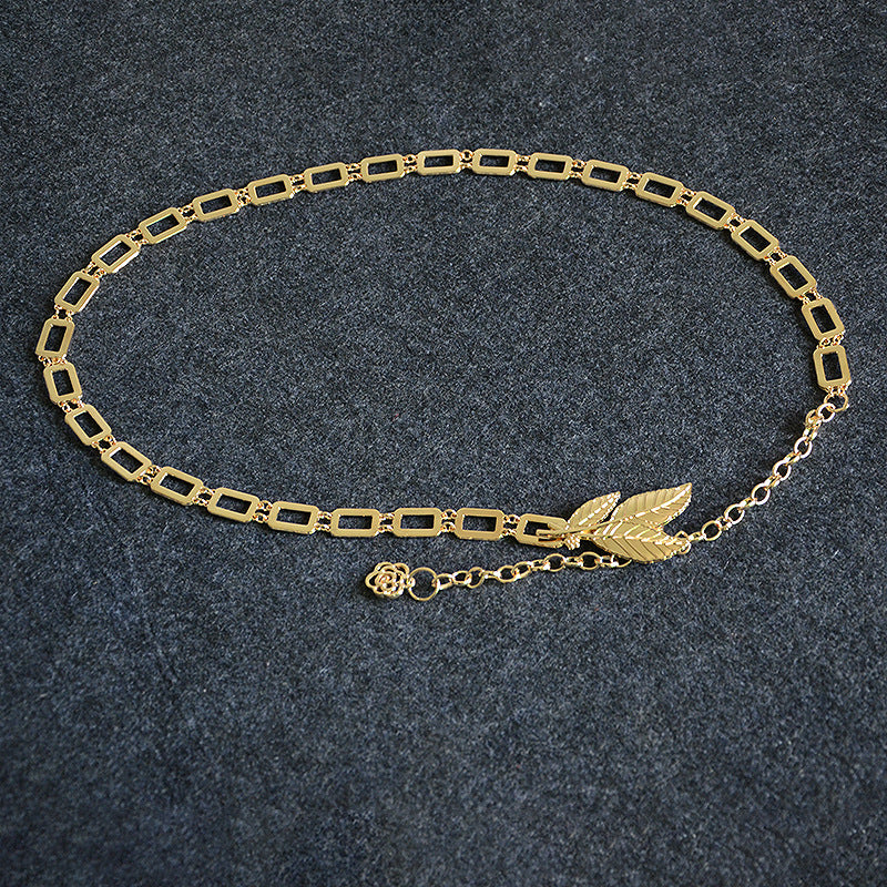 Ladies Metal Waist Chain With Metal Leaf Decoration Ladies Belt