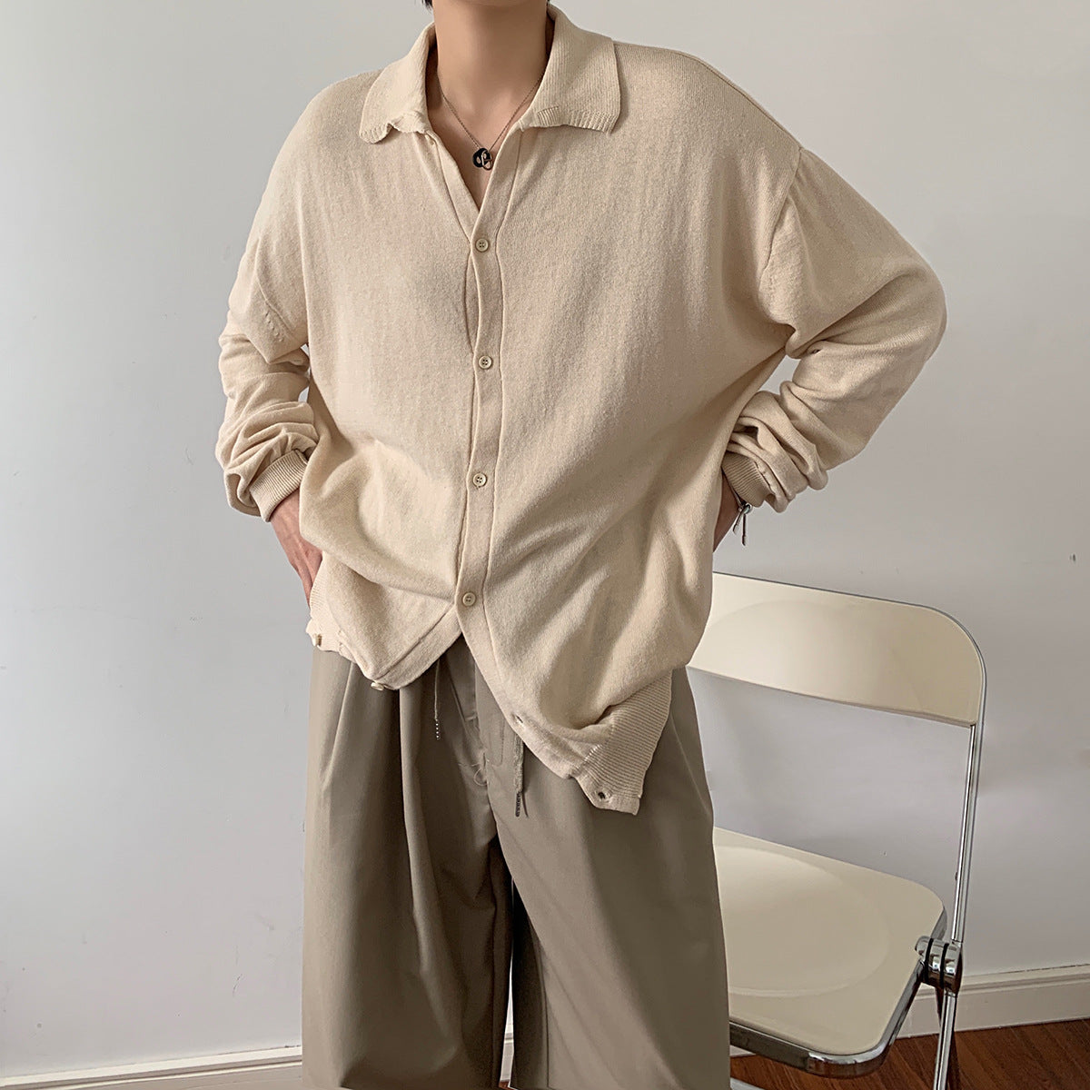 Men's Loose Lapel Cardigan Single Breasted Sweater