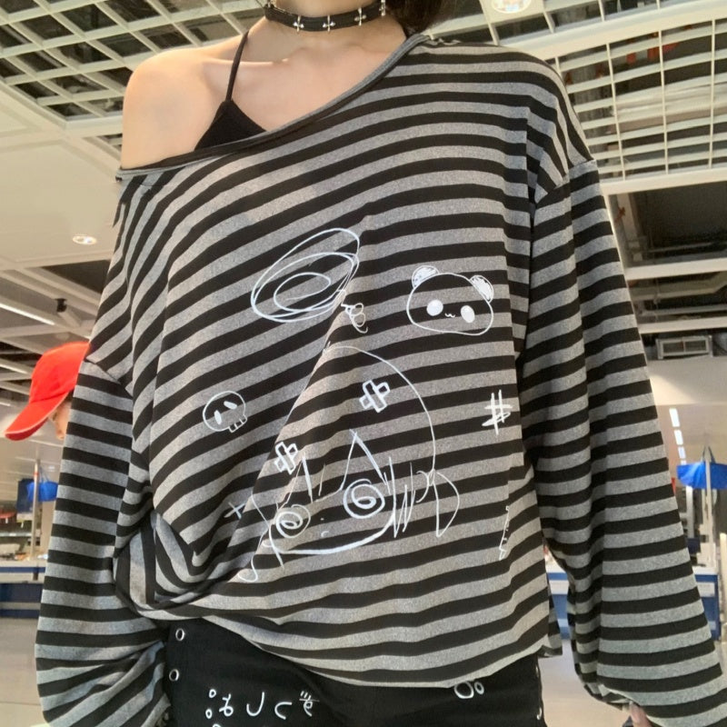 Loose-fitting Versatile Thin Top Design Sense Niche Striped Long Sleeve
