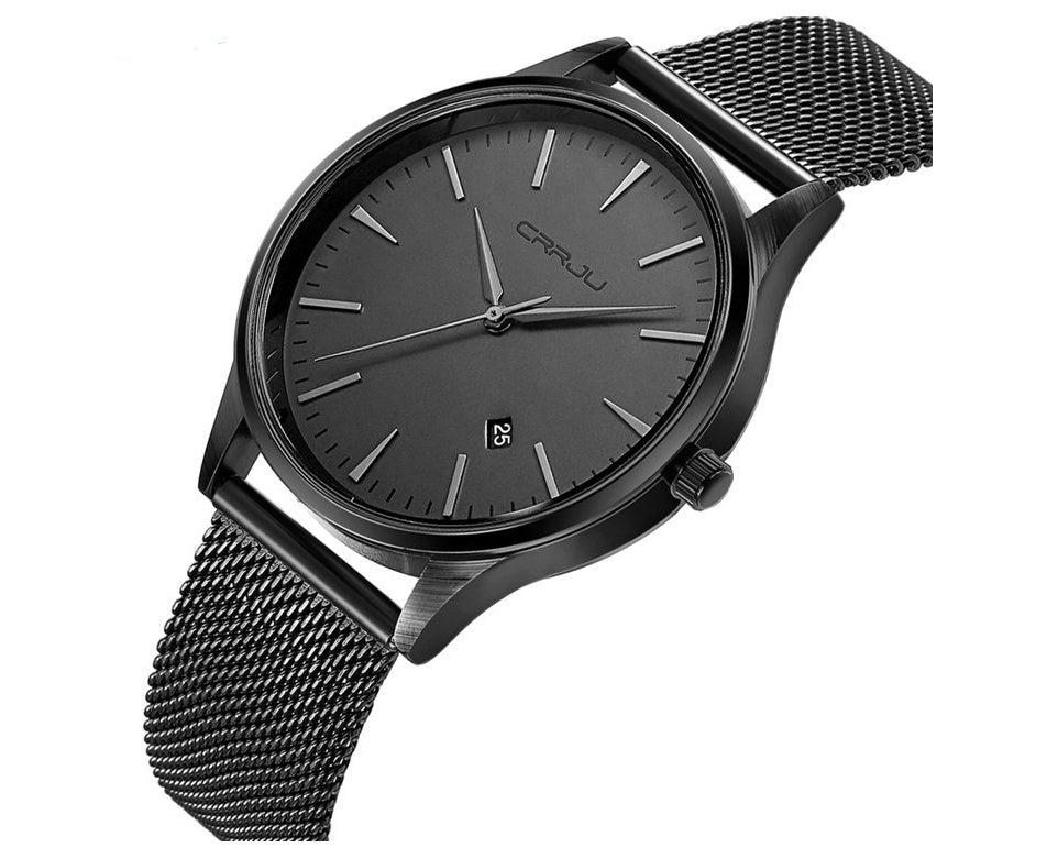 New men's steel mesh belt watch men's watch calendar casual business watch men