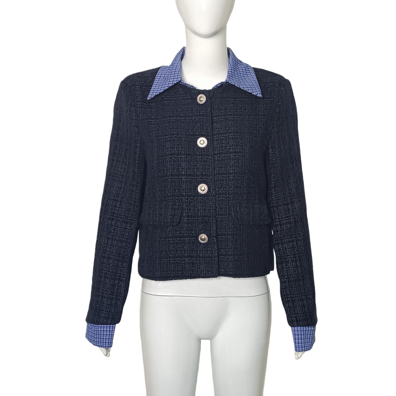 Women's Fashionable Color-block Plaid Lapel Coat