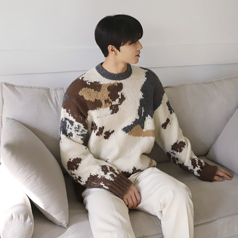 Men's Trendy Japanese Jacquard Loose Round Neck Sweater