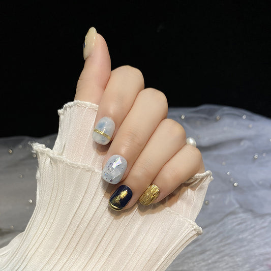 Women's Navy Blue Short Handmade Nail Sticker