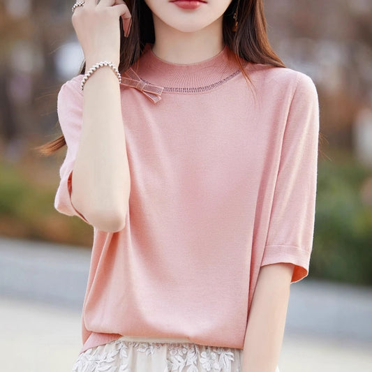 Half-high Collar Women's Versatile Thin Knit Top