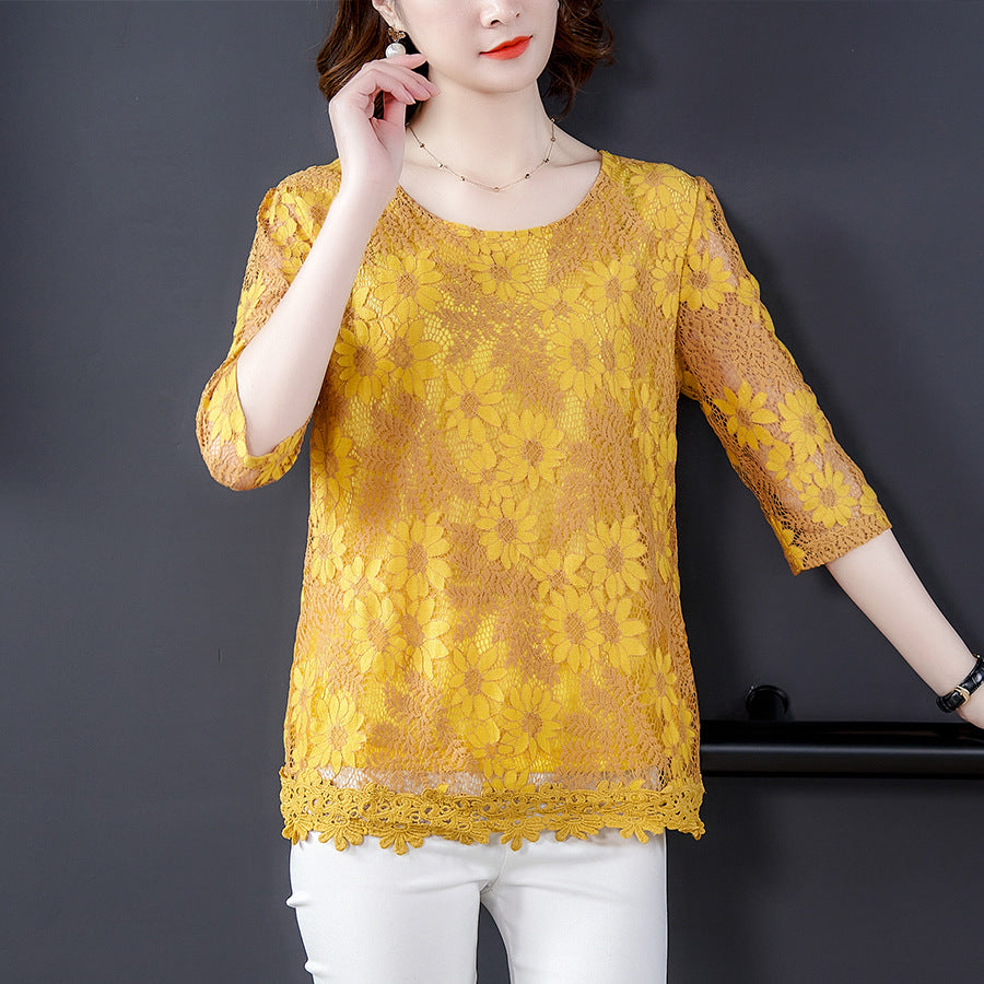Women's Large Size Loose Mid-length Lace Shirt