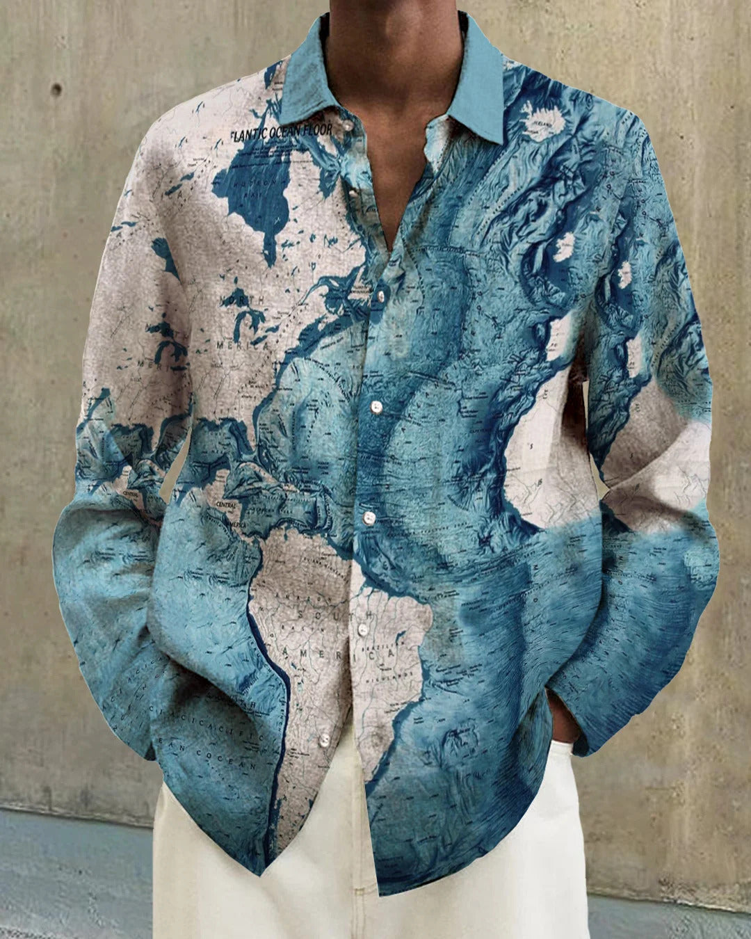 Gradient Digital Printing Lapel Long Sleeve Shirt Men