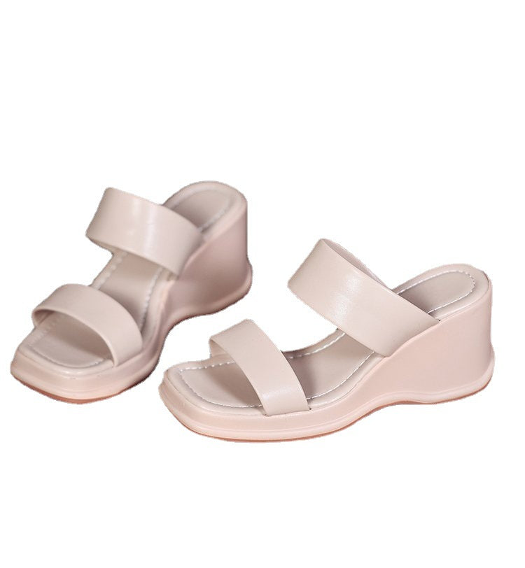Women's Solid Color Platform Wedge Slippers