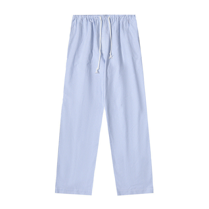 Women's Striped Solid Color Loose Casual Drawstring Straight-leg Pants
