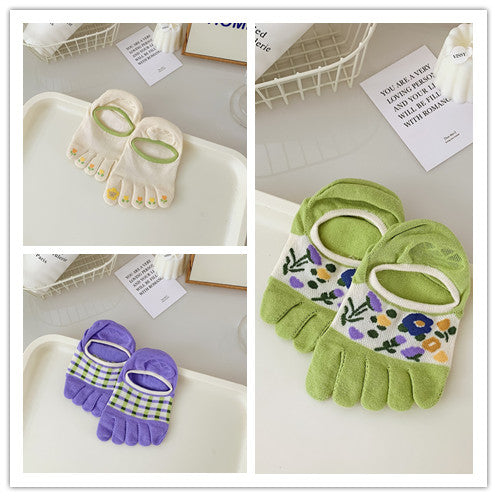New Cute Cartoon Non-slip Breathable Five-toed Socks