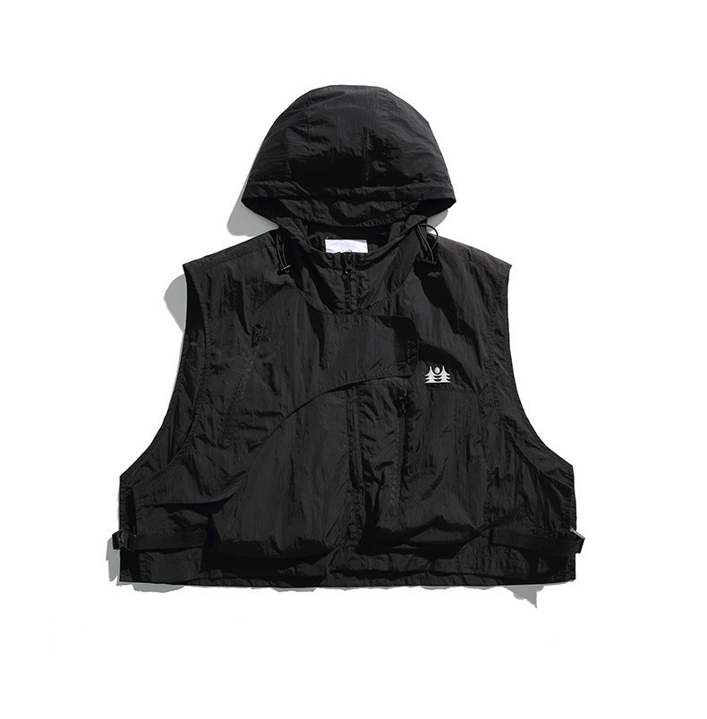 College Style Loose Hooded Windproof Fishing Vest Jacket