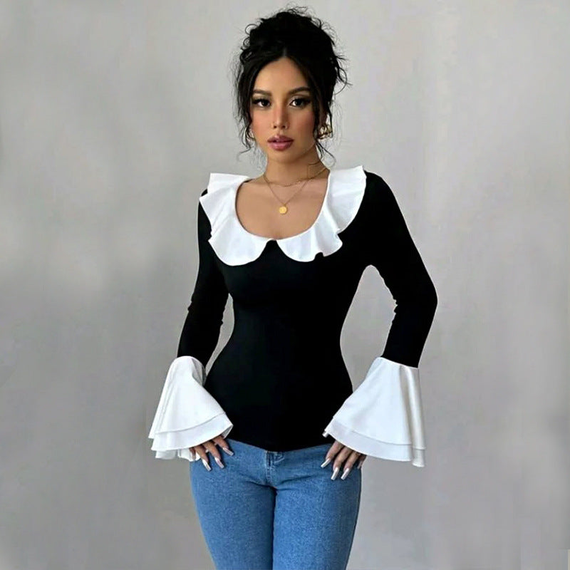 Women's Fashionable Casual Top With Ruffled Hem