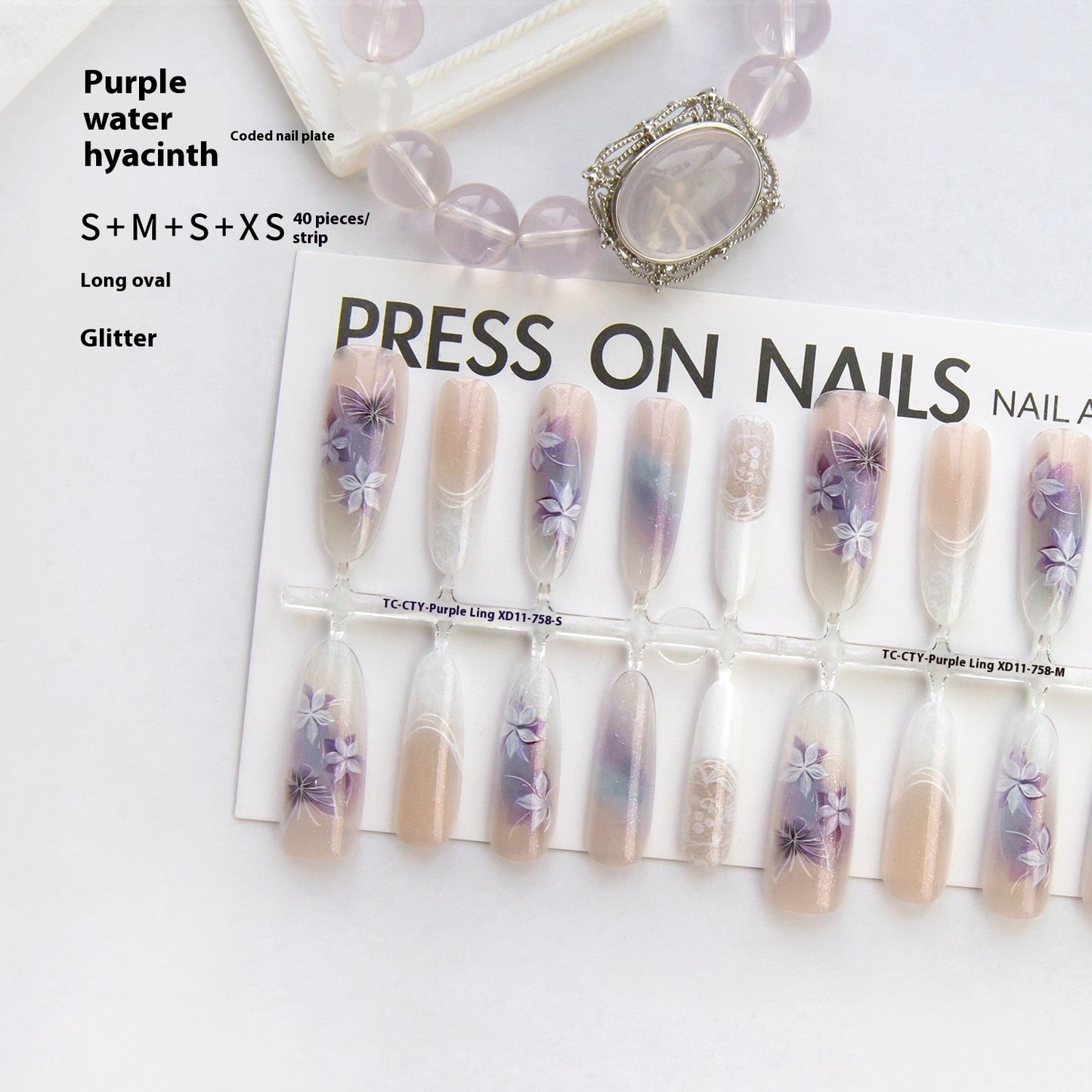 Chinese Style Traditional Butterfly Oval Almond Prefabricated Nail Art