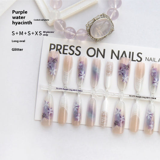 Chinese Style Traditional Butterfly Oval Almond Prefabricated Nail Art