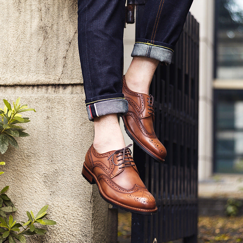 Carved British Vintage Distressed Business Casual Leather Shoes