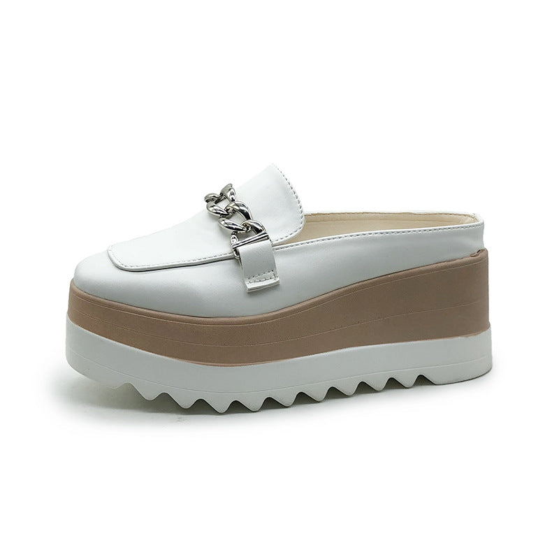 Sponge Cake With Baotou Half-tow Female Metal Decoration European And American Slippers