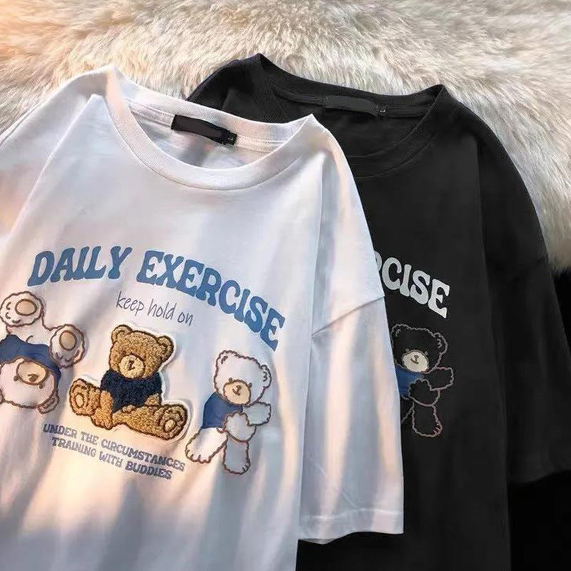 Pure Cotton Bag Collar Flocked Printed Towel Embroidery Milk Series Cute Bear Design Short Sleeve