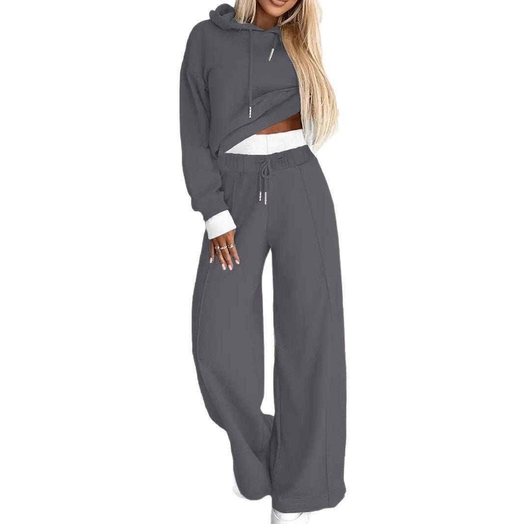 Hooded Top And Wide-leg Pants Set For European And American Styles