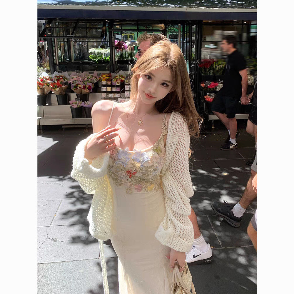 Floral Patchwork Sheath Fishtail Slip Dress For Women