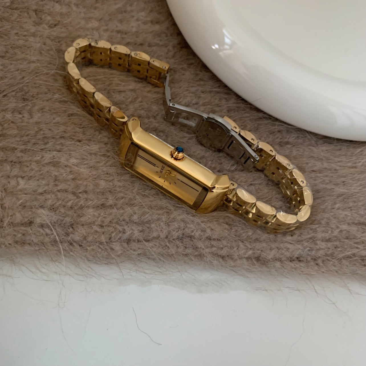 Dame Rektangulært Guld Mode Retro Stålrem Kvartsur