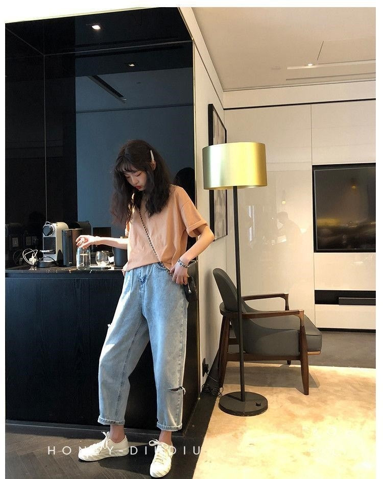 Loose Korean-style New Cropped Pants For Students With A High Waist