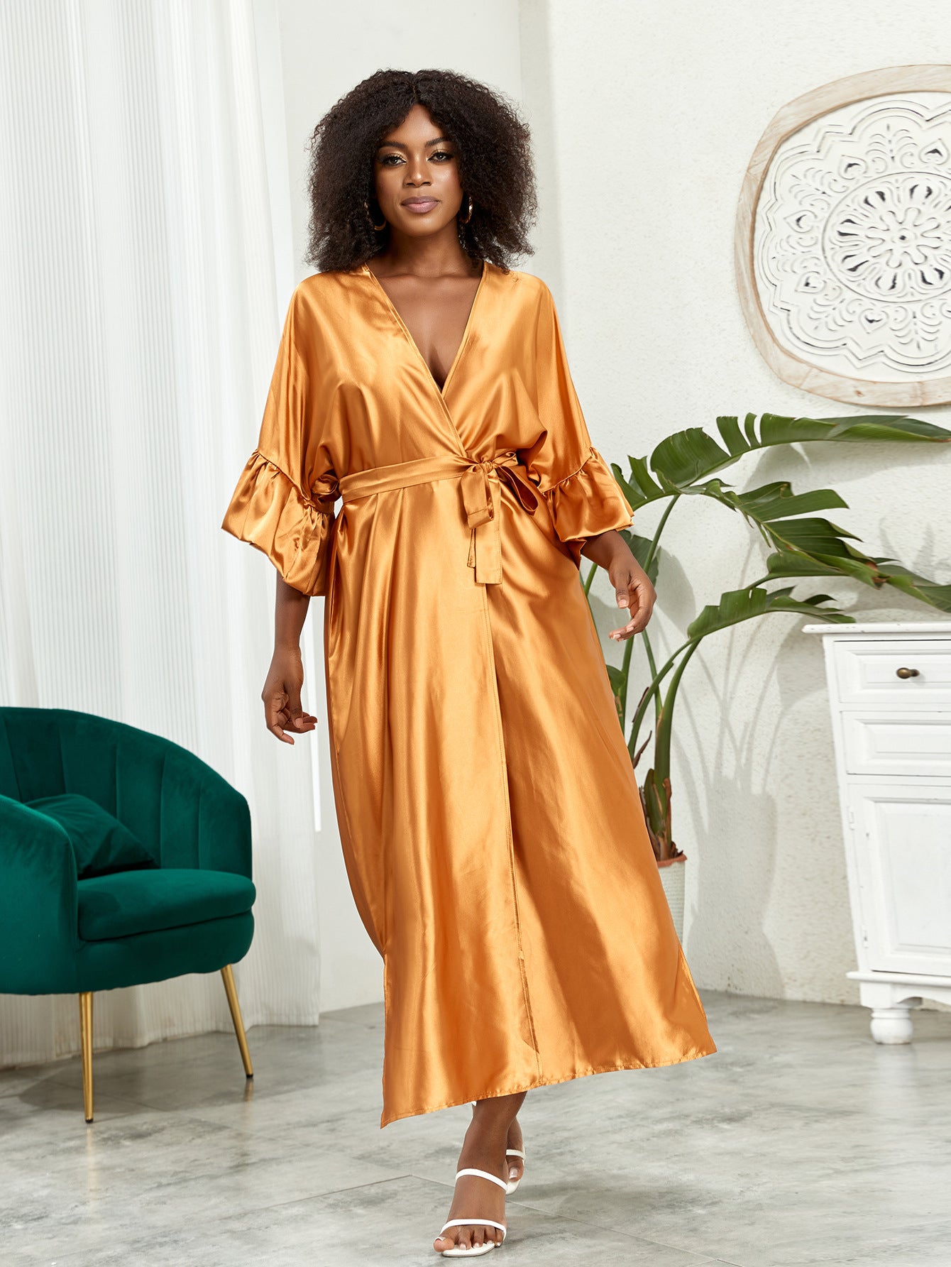 Dame Plus-Size Satin Langærmet Kjole
