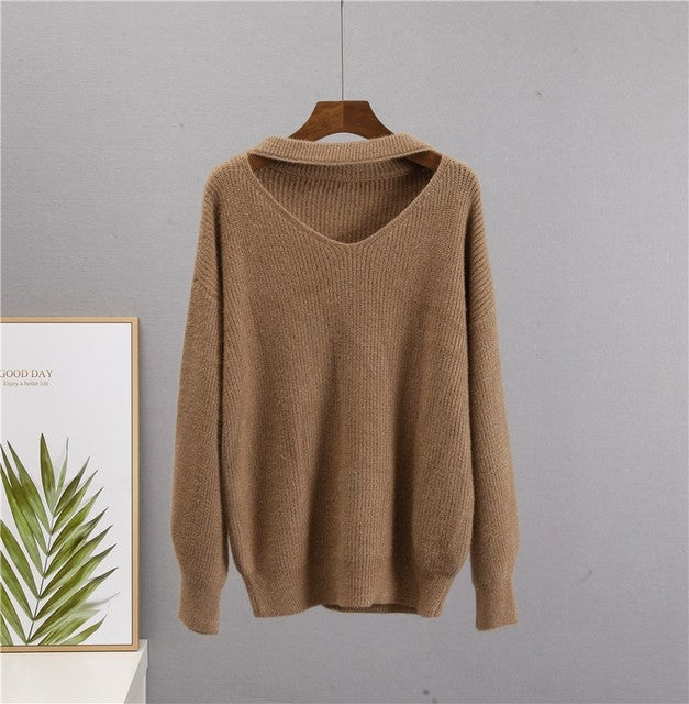 Women's Simple Solid Color Knitted Sweater
