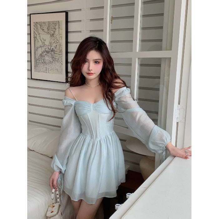 French Retro Long Sleeved Dress For Women