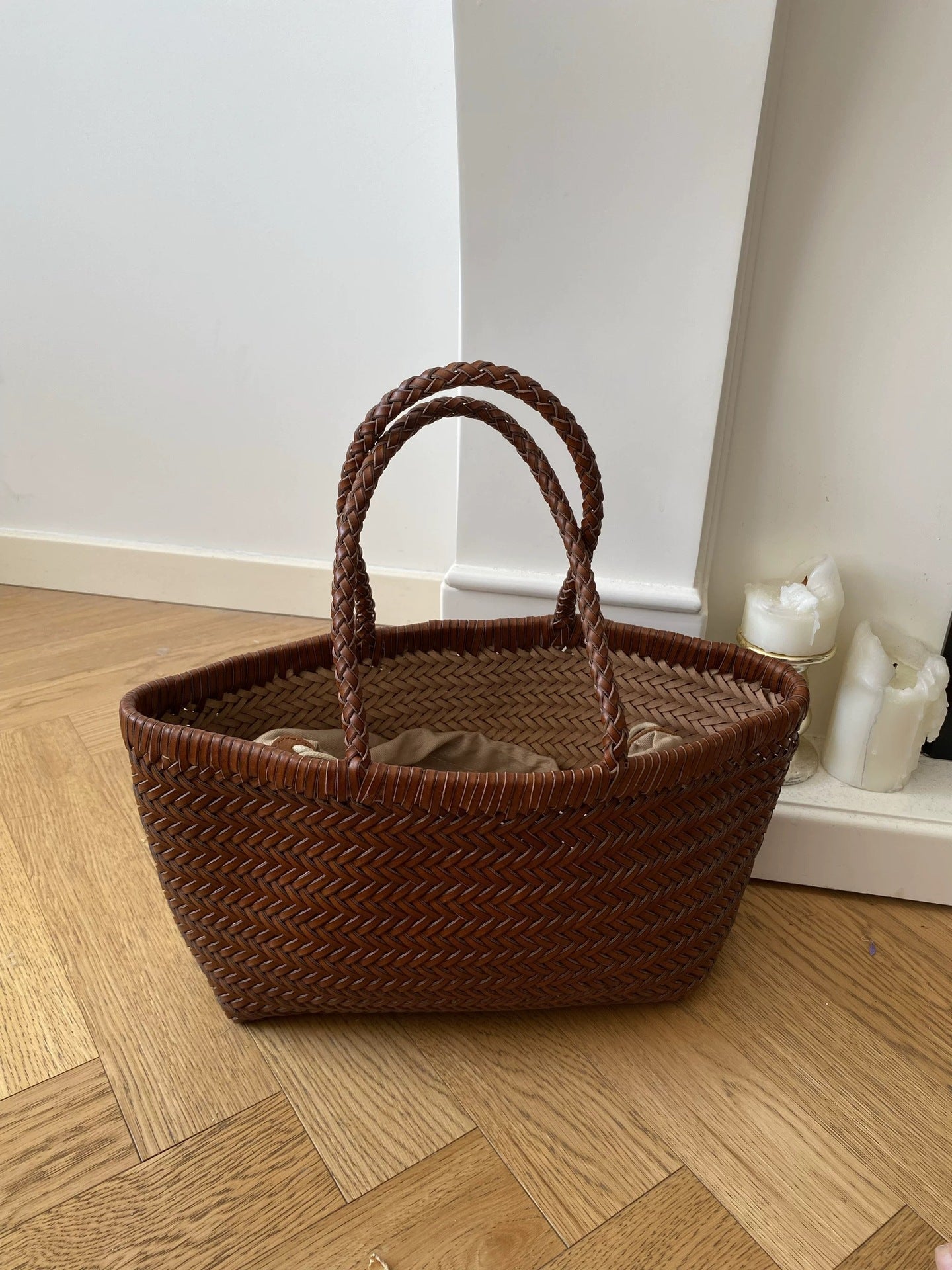 Women's Vintage Leather Shoulder Basket Bag