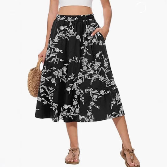 Bestselling Floral-print Vacation Casual Skirt With Real Pockets