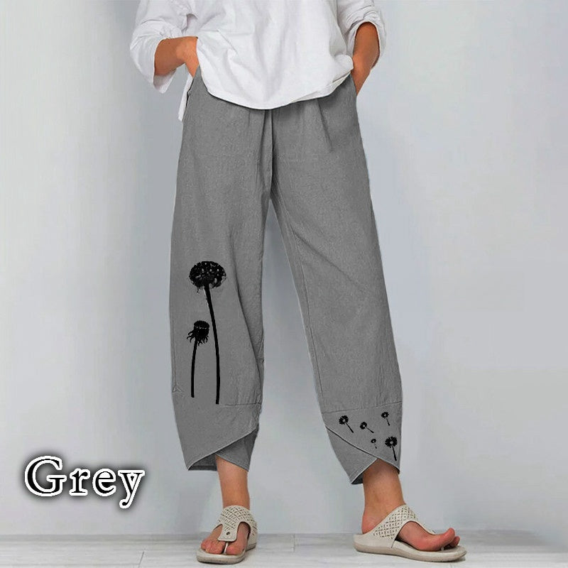 Fashion Solid Color Plant Flower Floral Print Casual Jumpsuit Neutral Loose