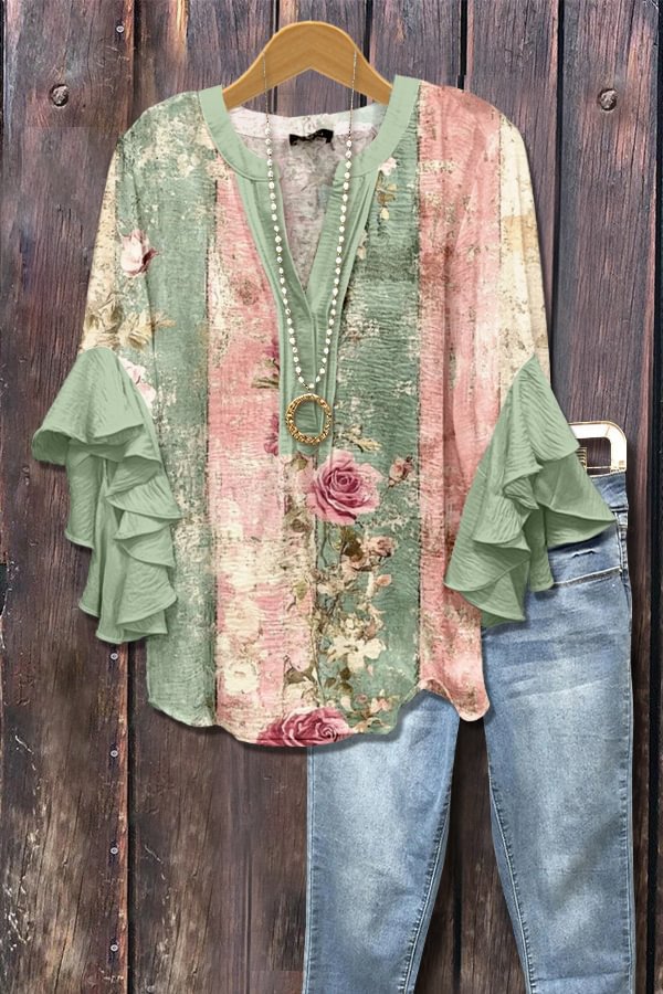 Casual Top With A Creative Floral Print And Digital Printing