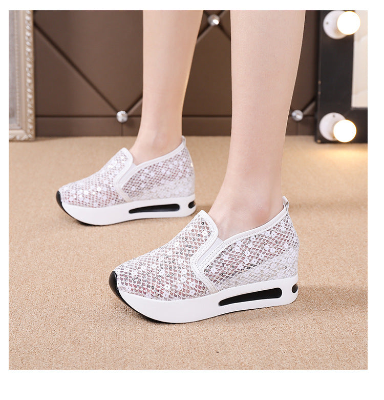 Casual Slip-on High-heeled Loafers Platform-soled Women's Shoes