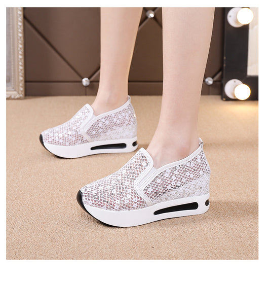 Casual Slip-on High-heeled Loafers Platform-soled Women's Shoes