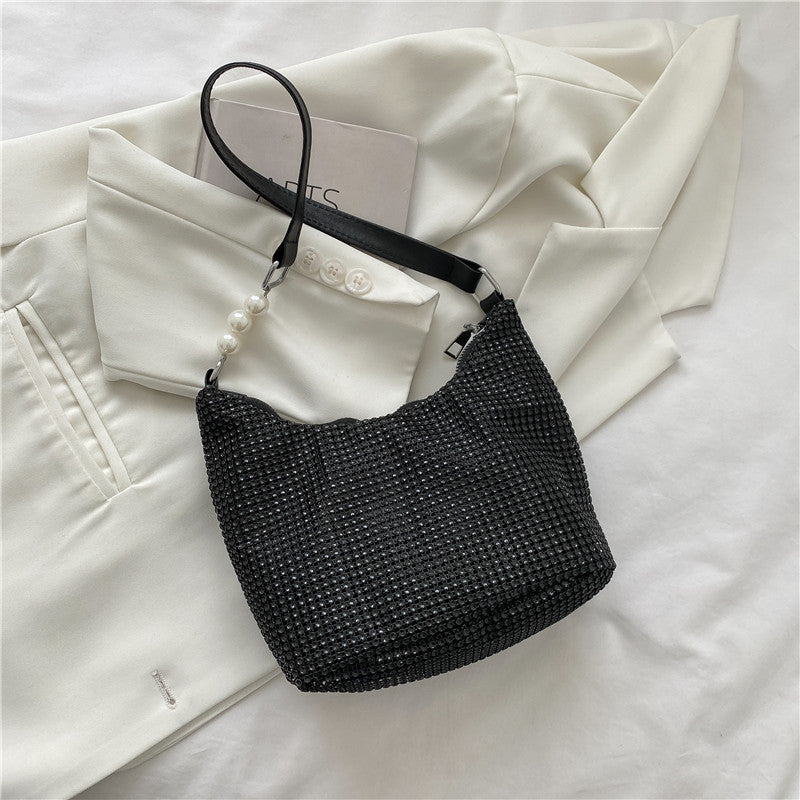 Rhinestone Fashion One Shoulder Simple Texture Chain Leisure Niche Underarm Bag