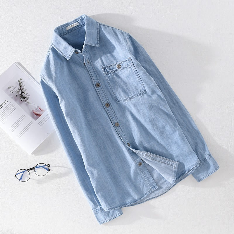 Afslappet All-Match Denim Skjorte Herrejakke