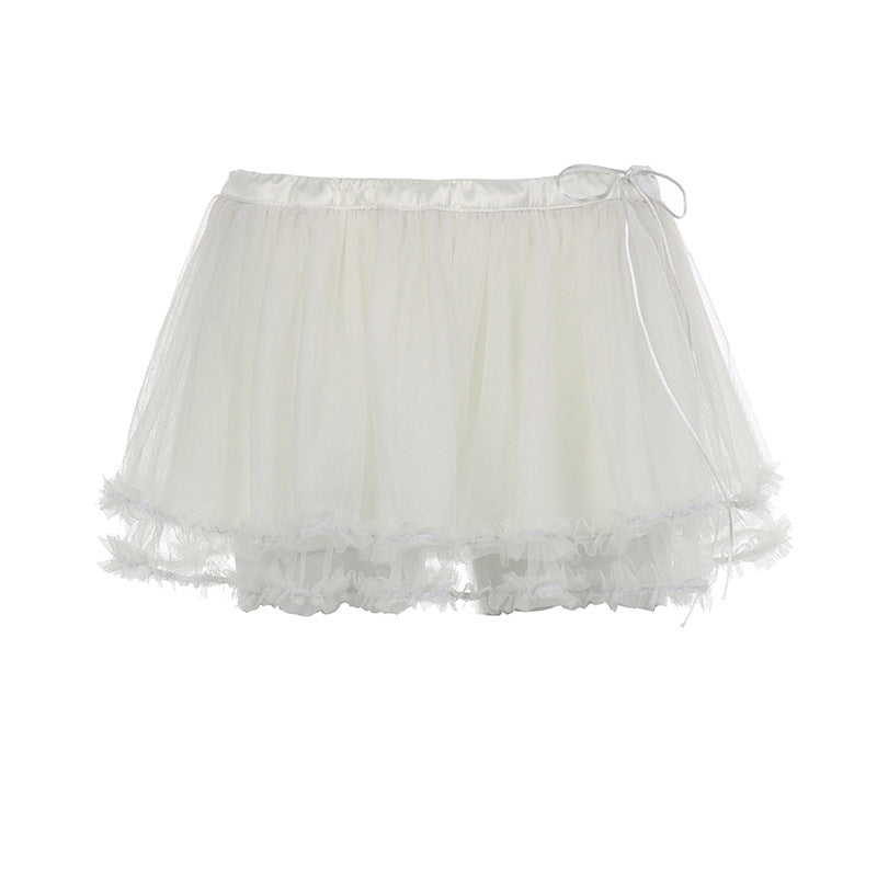 Low Waisted Pleated Mesh Mini A Skirt