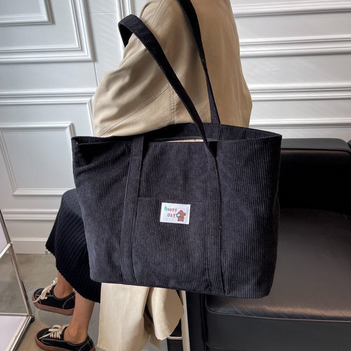 Simple Striped Velvet Large Capacity Shoulder Bag Female