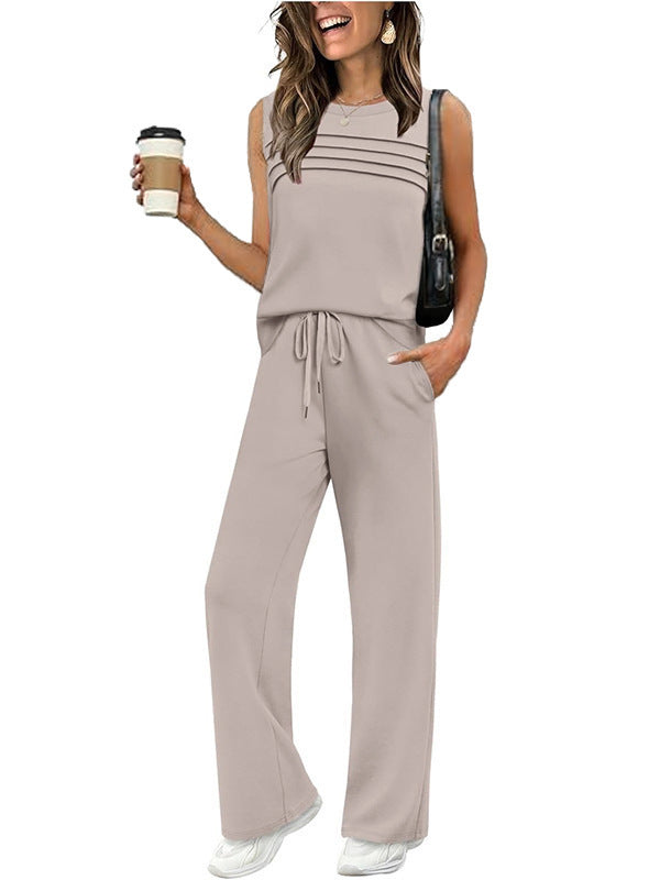 Womens Pleated Vest Top Two-Piece Set
