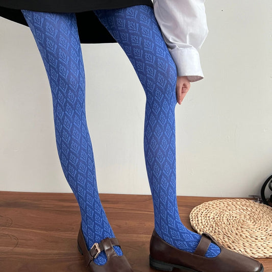 Japanese-style Retro Dark Floral Autumn Slimming White Tights