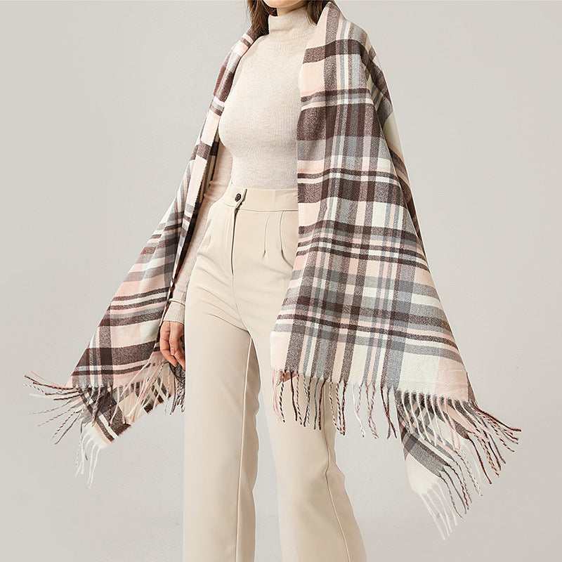 Imitation Cashmere Scarf Plaid Thickened Cold And Warm Tassels