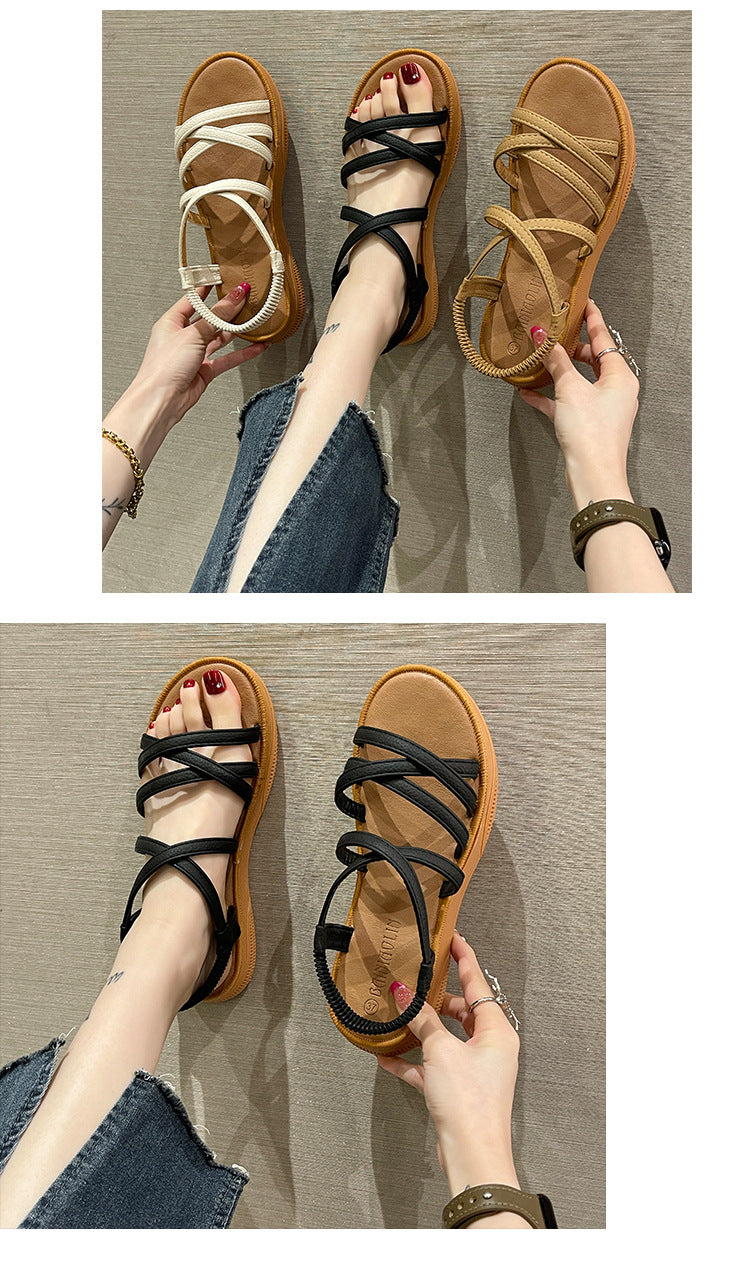 Elastic Band Cover Flat Strap Sandals