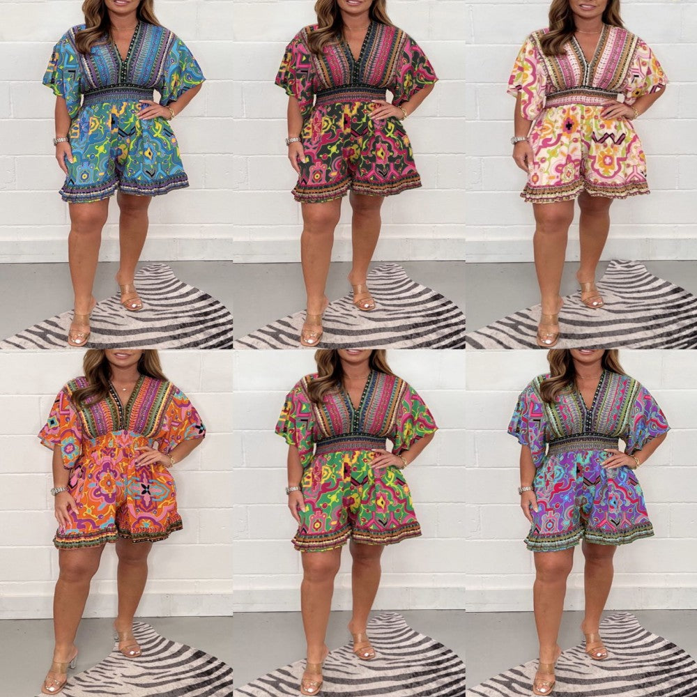 Women's Fashion Printed V-neck Jumpsuit